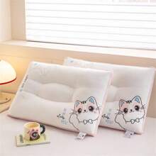 1pc Grade A Cute Embroidered Lucky Cat Couple Pillow, Filled With High-Elastic Fiber, Skin-Friendly And Comfortable For Sound Sleep, Scientifically Designed Zoned Support For Multiple Sleeping Positions, Highly Antibacterial, Bedding 3D Pillow