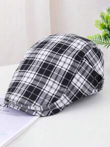 1st Heren Lente/Zomer Polyester Tweed Baret Hoed, Zonwerende Plaid Pet Voor Lente Herfst