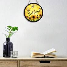 Welcome Wreath Logo, Bee And Sunflower Logo, Rural Art, Circular Wooden Logo, Wreath Center, Wreath Logo, Wreath Decoration, Door Decoration, Wall Decoration, Home Decoration, Room Decoration, Farmhouse Decoration, Porch Decoration