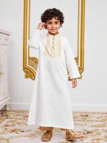 Tween Boys' Loose White Long Sleeve Long Robe - White - View 2