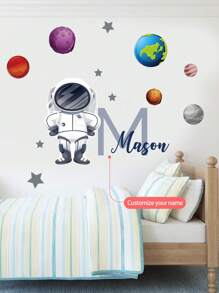 Miếng dán tường tên cá nhân – Chủ đề phi hành gia vũ trụ & xe đua – Trang trí phòng trẻ em tùy chỉnh khi trở lại trường - Nhiều màu - Xem 3