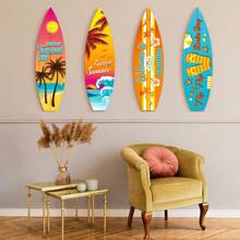 4pcs Wooden Surfboard Wall Hanging Decor, Surfboard Beach Sign Wooden Beach Decor For Summer Themed, Suitable For Hawaiian Party Decoration, Birthday Party Decoration Gifts Graduation - Multicolor - View 5