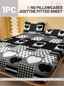 1 件格子心形几何黑白图案拉绒床笠、卧室印花床罩、床垫保护套、床垫罩、床垫垫罩、防尘罩、床上用品套装（不含枕套） - 彩色 - 查看 2