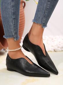 女士平底玛丽珍鞋，时尚黑色和米色，舒适尖头粗跟，低跟一脚蹬设计，适合工作、休闲、派对、角色装扮、春秋季 - 黑色 - 查看 4