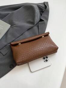 Woven Solid Color Clutch Bag, Elegant Fashion Envelope Bag, Party Ball Ladies Wedding Clutch, Rolled Chic Woven Handbag - Brown - View 10