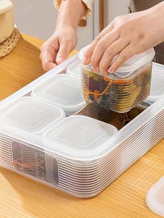 Juego de 7 piezas de recipientes de almacenamiento de alimentos aptos para congelador con tapas - a prueba de fugas, de plástico PP, apilables para carne, frutas y verduras - Elementos esenciales para la organización de la cocina