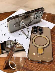 1 件透明电镀防震硅胶手机壳，带闪光滑动支架/保护手机壳，TPU 材质，兼容 /Galaxy 型号，支持无线充电 - 銀色 - 查看 3