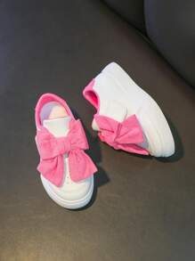 1 Pair Girls' Bowknot Decor Casual Fashion Leather Sneakers, Suitable For All Seasons