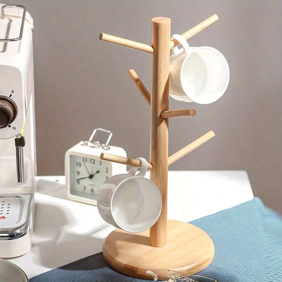1pc Wooden Mug Holder Rack, Creative Cup Storage Organizer Drainer Shelf
