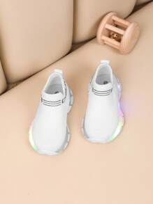 婴儿经典透气面料鞋面，英文文字条纹一脚蹬日常跑步鞋，四季皆宜 - 白色 - 查看 8