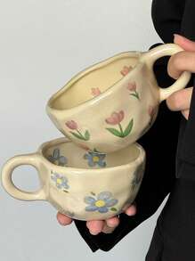 1pc Ditsy Floral Ceramic Coffee Cup, Ins Style Couple Mugs, High-Quality Breakfast Cup, Milk & Water Cup For Home Use Back To School
