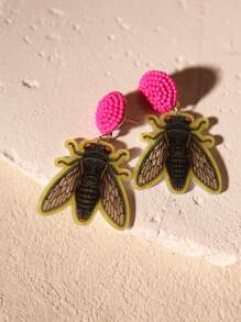 Pink Snail 有趣可爱的手工种子珠耳钉，创意卡通卡哇伊耳环，时尚珠宝，蝉动物爱好者丙烯酸树脂吊坠耳环，适合女士、女孩、夏季冬季假期海滩派对、送给她的礼物、情侣、复活节礼物 - 金蟬 - 查看 2
