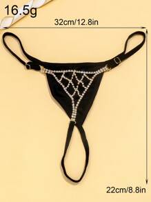 Mesh Fashion Rhinestone Encrusted Versatile Sexy Crystal G-String Bodychain - Gold - View 5