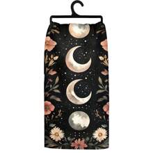 1set/2pcs Bohemian Floral Moon Pattern Towel - Super Soft Polyester, Machine Washable, Vintage Coffee Table Theme, Woven Rectangular Kitchen/Bathroom/Napkins, Home Decor, Ideal Gift For Coffee Lovers, Gift, Perfect For Holiday Party Decorations