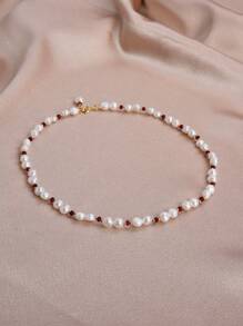 1pc 18K Gold Plated Natural Pearl & Colorful Gemstone Necklace, Fashionable Jewelry Suitable For Women, Daily Wear, Valentine's Day, Mother's Day, Birthday, Engagement, Wedding, Bridal Gift - Multicolor - View 8