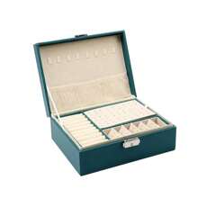 1 件多层皮革珠宝收纳盒，适用于耳环、戒指、手表、项链和手镯，容量大，是送给女性的最佳礼物 - B-雙層 - 查看 12