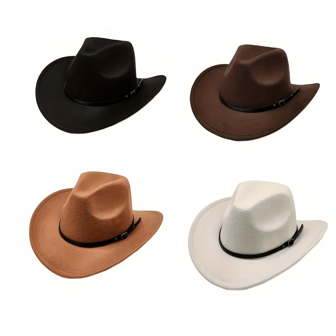 4pcs Plain Colored Wool Felt Hats, Rivet Studded Vintage Polyester Denim Caps, Faux Leather Narrow Brim Unisex Panama Hats With Simple Strap - Suitable For Cosplay, Photography Props And Various Festivals