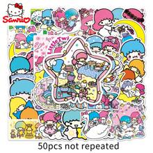 Sanrio 50 Piece Cartoon Cute Sanrio Double Star Mobile Phone Waterproof Stickers Suitcase Laptop Guitar DIY Stickers