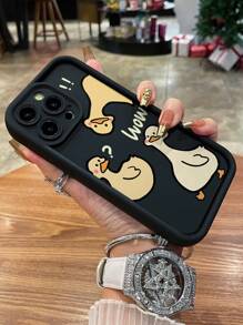 1pc Minimalist Sloth Print Shockproof Protective Phone Case, Thick Anti-Fall Design, Fashionable Unisex Choice, Compatible With Apple/Infinix/Vivo/OPPO - Black - View 4