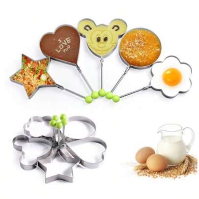 6pcs/5pcs/4pcs/2pcs/1pc Stainless Steel Egg Cooking Rings Mold, Heart/Flower/Star/Round/Cloud Shaped Pancake Mold, Silicone Egg Separator Tool Set