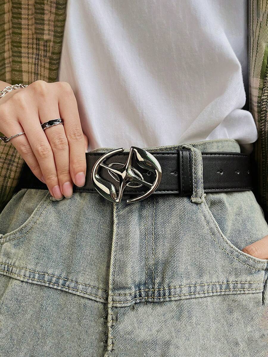 Women's Fashionable Y2K Style Cross Star Decorated Belt, High-Quality Versatile Design For Jeans And Dresses - Black - View 1