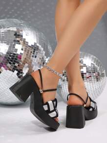 Women's New Color Block High Heel Sandals, Elegant Fashion Outdoor Comfortable Beach Sandals, Suitable For Dresses, Beachwear, Fashionable Non-Slip Thick Sole High Heel Sandals,Spring Summer Outfits - Multicolor - View 7