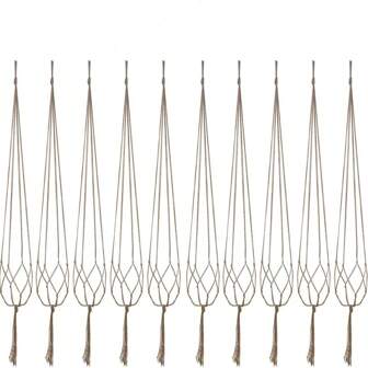 5 件/10 件植物挂钩，流苏植物挂钩，用于悬挂室内花盆，带黄麻绳的植物支架篮，适用于室内和室外花园家居装饰