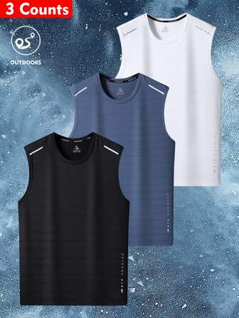 3 Pcs Fashionable Camouflage Print Men's Lightweight Mesh Tank Tops, Quick Dry Sports Training Sleeveless Vest For Summer