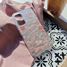1 pièce Étui de téléphone de style artistique de luxe avec ruban rose, accessoire mignon en bois de cheval, fraise, papillon. Couverture complète anti-chute de haute qualité avec dégradé de plumes en mousseline de soie argentée brillante. Compatible avec Apple/OPPO/VIVO/Honor/Redmi/Transsion, version internationale, pas la version domestique - Multicolore - Voir 6