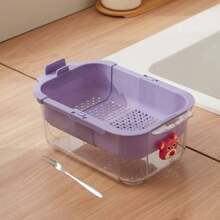 2PCS/5PCS伸缩沥水篮配不锈钢水果叉，透明塑料材质，零食、糖果、干果分装盒，蔬果沥水篮，可泡可沥，还可以用来放置手机，适合懒散的人一边刷手机一边吃水果。 - 彩色 - 查看 12