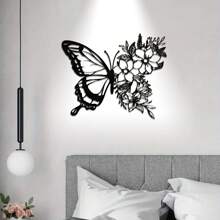 1 件精美蝴蝶金属墙饰 - 版画其他 - 独特的铁艺挂画，适用于卧室客厅家居、室内室外农舍装饰，带花卉图案 - 彩色 - 查看 6