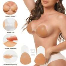Adhesive Bra Lift - Strapless Sticky Bra For Women Push Up Invisible, Reusable Stick On Bra Nipple Covers Self Silicone Braless Bra Beige - Beige - View 10