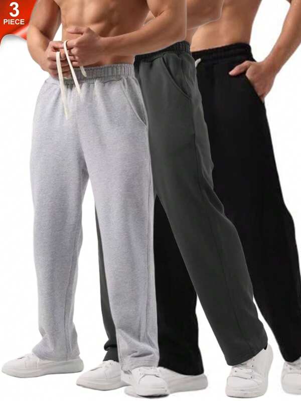 3pcs Set Black+Dark Gray+Light Gray Fashionable Casual Sports Drawstring Loose Joggers Pants For Men, Athletic Running Pants, Gifts For Men