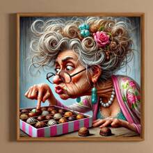 5D DIY 钻石画套装，适合成人初学者，以巧克力奶奶的圆形全钻石图像为特色，适合圣诞节和情人节。适用于卧室、走廊、书房和浴室家居装饰。无框节日礼物 - 彩色 - 查看 5