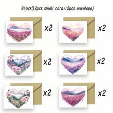 Set van 12/24 romantische aquarel hartvormige wenskaarten met enveloppen - Geschikt voor Moederdag, jubileum, verloving en Valentijnsdag - Doordachte kaartcadeaus voor echtgenoot, echtgenote, vriend, vriendin, vader, moeder - Uniek cadeau-idee
