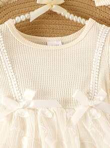 1pc Baby Girl Cute Short Sleeve Lace Mesh Frill Hem Bodysuit, Lightweight Summer