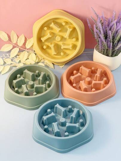 宠物用品慢食狗碗，骨头形糖果色猫咪慢食碗
