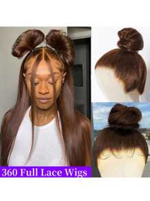 ZHENDEFA Invisi Strap 360 Full Lace Glueless Wig Chocolate Brown Colored Lace Frontal Wig 180 Density Straight Lace Front Human Hair Wig - Chocolate Brown - View 3