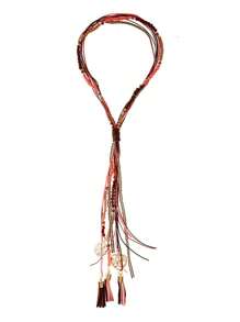1 pieza Collar largo con borlas estilo bohemio, collar de país estilo boho multicolor de turquesa azul y rosa, accesorio de joyería de moda para mujer para vacaciones, fiesta de baile, cadena de suéter