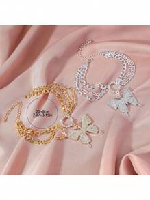 1pc Multi-Layer Big Butterfly Anklet, Punk Style Anklet For Women, Wedding Accessory
