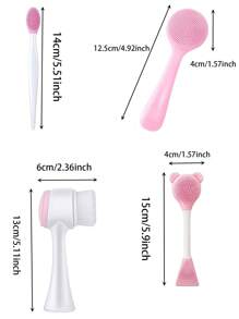 Juego de 4 piezas de cepillos faciales de silicona multifuncionales, cepillo facial exfoliante de doble cabeza de silicona, cepillo de doble cara, cepillo facial reutilizable, cepillo facial manual, adecuado para el cuidado y el masaje facial, cepillo exfoliante de silicona manual para eliminar los residuos de maquillaje, los puntos negros, el masaje facial y la limpieza profunda de la piel
