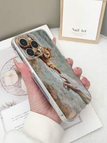 1pc Transparent TPU Anti-Fall Colorful Holding Hands Cat Pattern Phone Case Compatible With Iphone 15/15Pro/15Plus/15ProMax/16/16Pro/16Plus/16ProMax, Galaxy S23 Ultra/A14/A24, Redmi Note12Pro, Pixel 8/8Pro