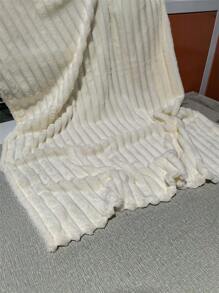 纯色毛绒毯子、厚办公室午睡毯、人造毛皮礼品毯、宠物用品狗/猫垫 - 白色 - 查看 6