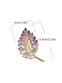 Elegant Leaf & Rhinestone Brooch - Sparkly Purple & Transparent Design, Versatile Fashion Accessory For Sweaters, Jackets And Dresses, Perfect Gift Dress Accessories Pin For Clothes Bag Charm School Office Accessories Shirts Jewelry Christmas Halloween Clothes Pin Funny Cute Teacher Gifts - Multicolor - View 10