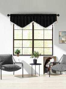 1 件黑色 V 形窗帘布，简约欧式薄纱面料短窗帘，适用于装饰客厅、卧室窗户和门、房间隔断