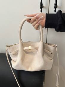 Vintage Matte Tote Bag For Women, New Autumn/Winter Simple Commuting Handbag, Stylish And Elegant Shoulder Underarm Bag , New Year , Office Bag - White - View 8