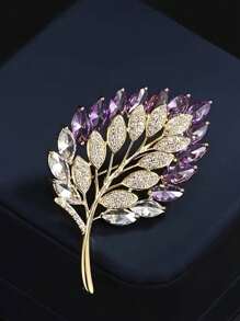 Elegant Leaf & Rhinestone Brooch - Sparkly Purple & Transparent Design, Versatile Fashion Accessory For Sweaters, Jackets And Dresses, Perfect Gift Dress Accessories Pin For Clothes Bag Charm School Office Accessories Shirts Jewelry Christmas Halloween Clothes Pin Funny Cute Teacher Gifts - Multicolor - View 9
