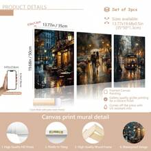 3pcs/Set Unframe Cafe After The Rain, A Couple Walking In The Rain, Old Tram On The Streets Of London At Night Black And White Canvas Print Artwork, Can Be Decorated In The Living Room, Bedroom, Office, Posters, Wall Art, Room Decoration Stuff,Modern, Travel,Botanical Gifts Birthday Graduation
