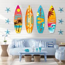 4pcs Wooden Surfboard Wall Hanging Decor, Surfboard Beach Sign Wooden Beach Decor For Summer Themed, Suitable For Hawaiian Party Decoration, Birthday Party Decoration Gifts Graduation - Multicolor - View 6