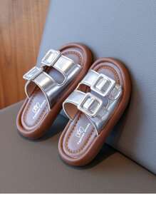 女童夏季凉鞋，2025 年，新款时尚百搭舒适防滑沙滩拖鞋 - 銀色 - 查看 1